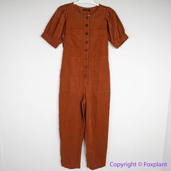 NEW‎ Madewell Corduroy Puff-Sleeve Button-Front Jumpsuit, 4P - Picture 3 of 16